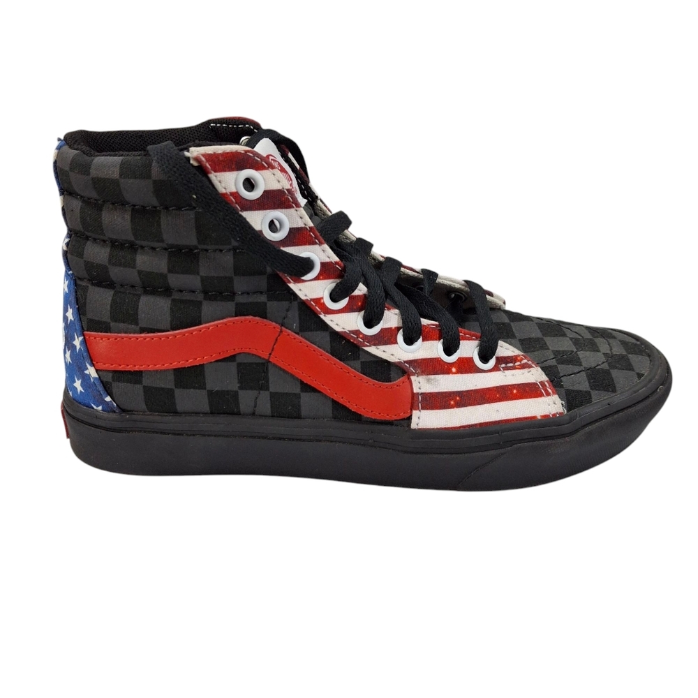 Vans Comfy Cush Sk8 Hi Custom Shoes Checkered Stars Stripes Womens Size 8